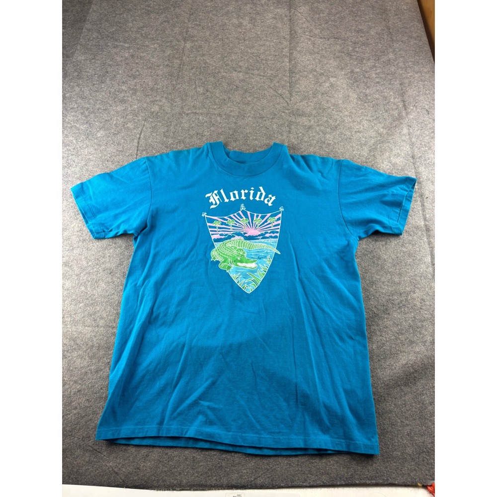 VTG Florida Alligator T-Shirt Stedman Super Hi-Cru Blue Cotton Womens L USA